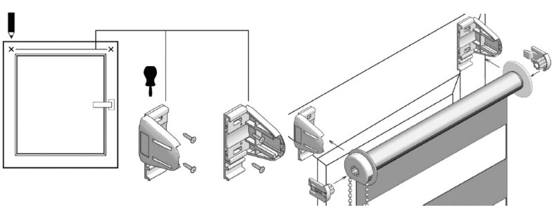 Schema di montaggio e installazione delle tende zebra su viti autofilettanti
