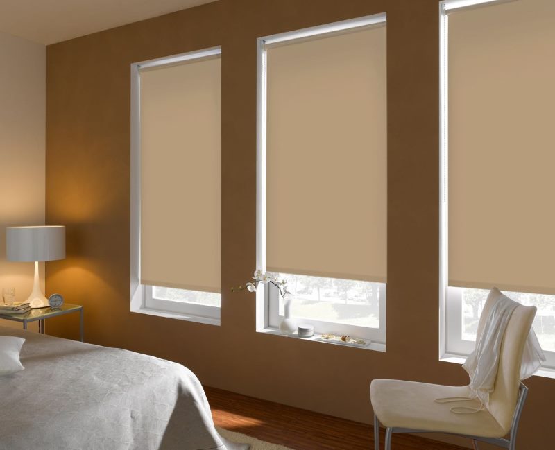 Tende a rullo Alpha sulle finestre di una camera da letto moderna