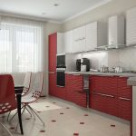 Tende bordeaux chiare con tulle per la cucina con gli stessi mobili