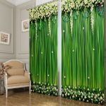 Tende verde brillante con motivi floreali