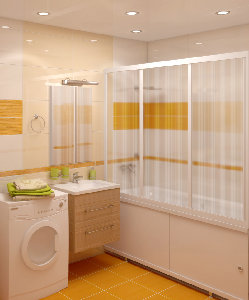 Suddivisione in zone di un bagno con tenda scorrevole