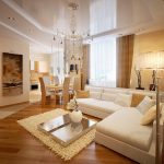 Soffitto teso con illuminazione e asta per tende integrata