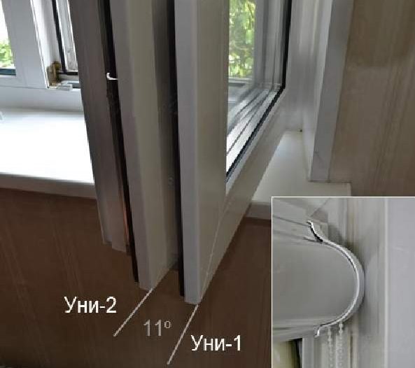 Differenza nell'angolo di apertura dell'anta della finestra con tende Uni-1 e Uni-2