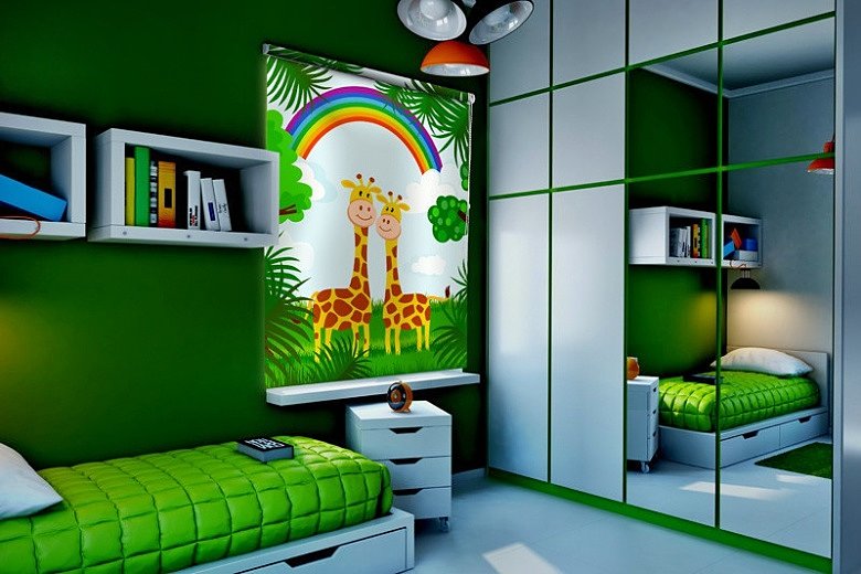 Giraffe su una tenda a rullo nella cameretta dei bambini
