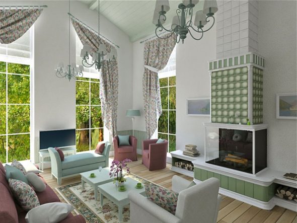 Cuscini decorativi in ​​un soggiorno in stile country