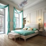 interno di una spaziosa camera da letto con soffitto alto