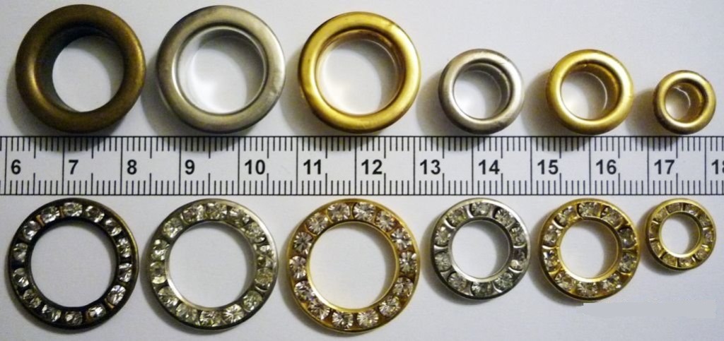 Dimensioni degli occhielli di diversi design