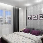 Design per una piccola camera da letto con tende grigie