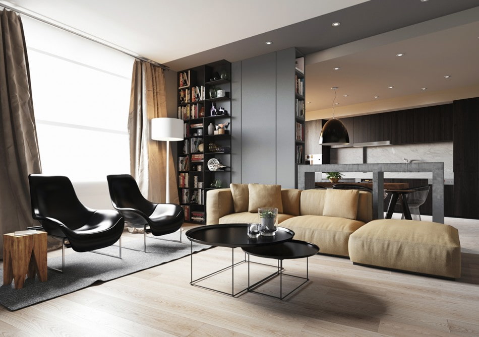 Decorare una grande finestra in un soggiorno moderno