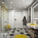 Tappeto rotondo sul pavimento del bagno