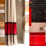 Striscia rossa su tenda beige