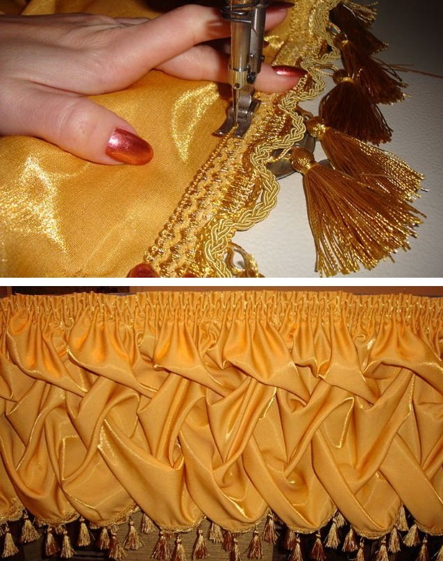 Frange di orlo con nappe sul retro di un morbido lambrequin