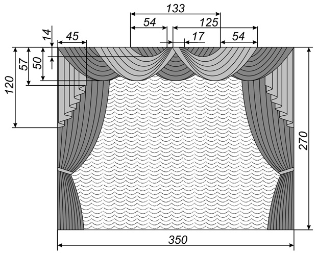 Schema di lambrequin standard in tessuto di due colori