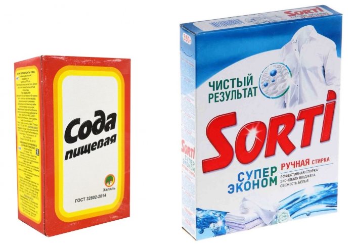 Bicarbonato e polvere Sorti per lavare il tulle