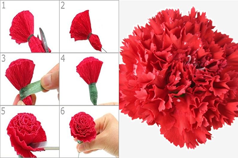 Decorazione fotografica fai da te con garofani su tovaglioli