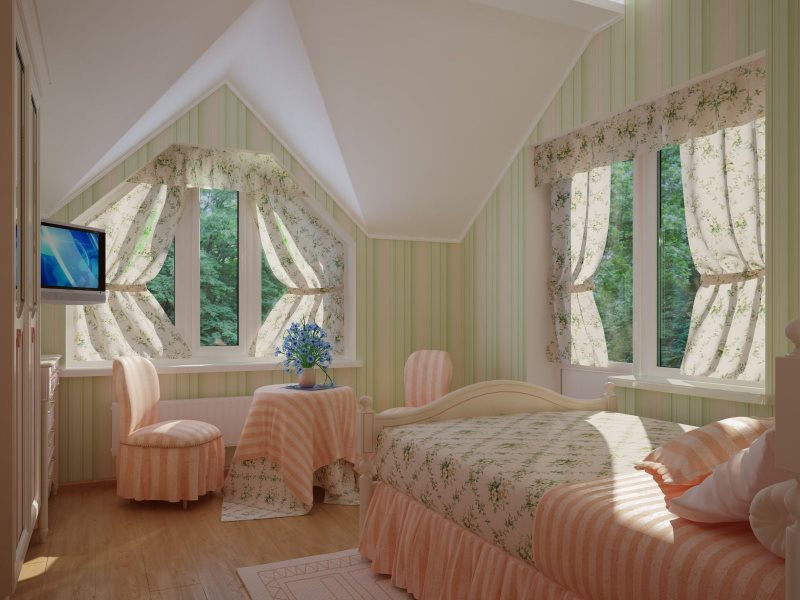 Tende corte in una camera da letto di campagna