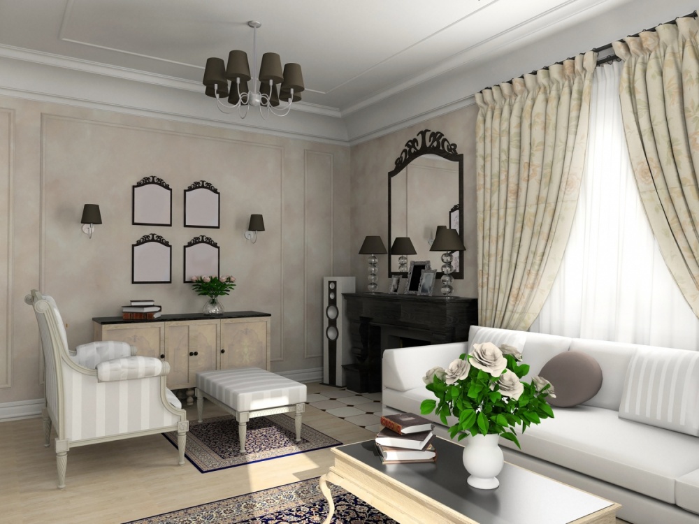 Design del soggiorno con divano bianco