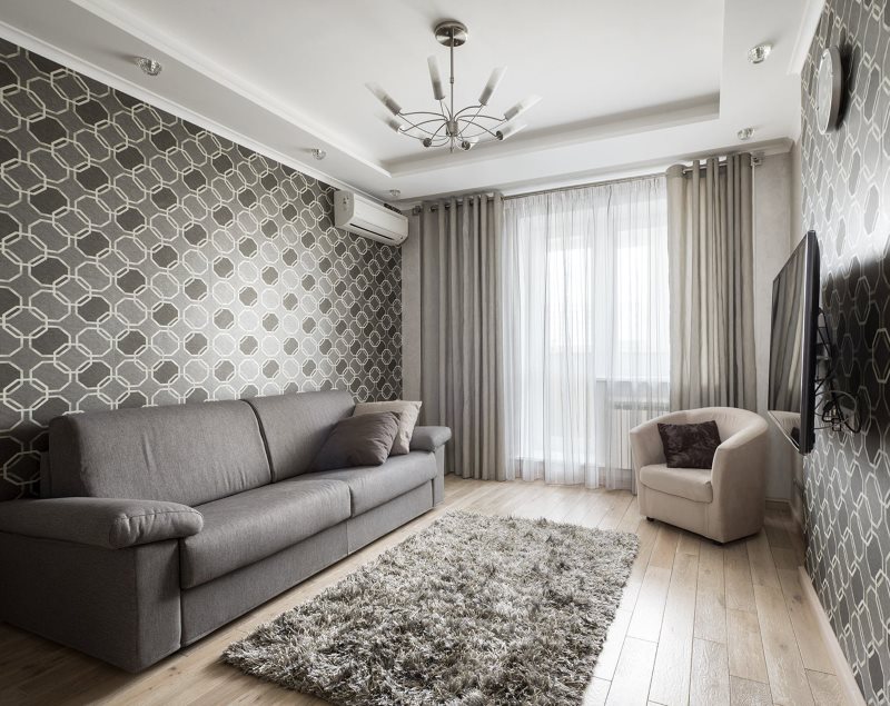 Interno del soggiorno moderno nei toni del grigio