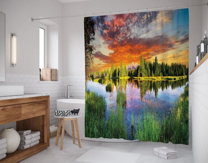 Bellissima tenda con paesaggio nel bagno