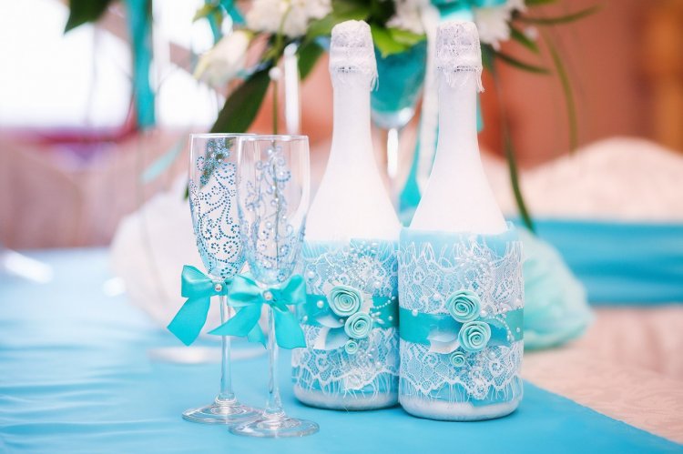 decorazione in pizzo per bottiglia di champagne da matrimonio