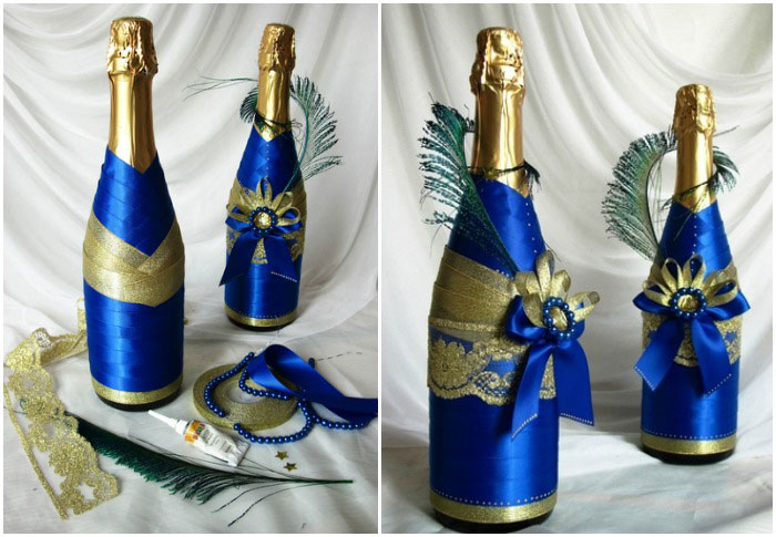 decorazione di bottiglie di champagne per decorazioni nuziali