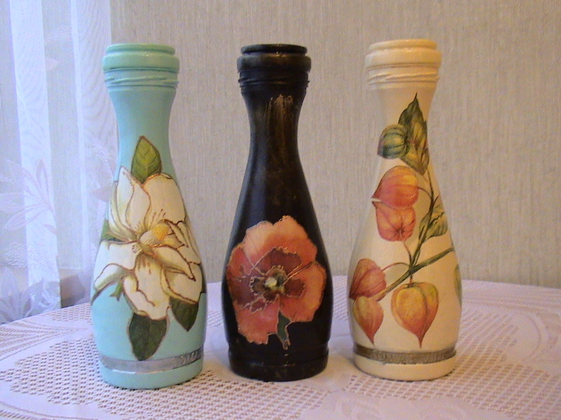 bottiglie decorative in decoupage
