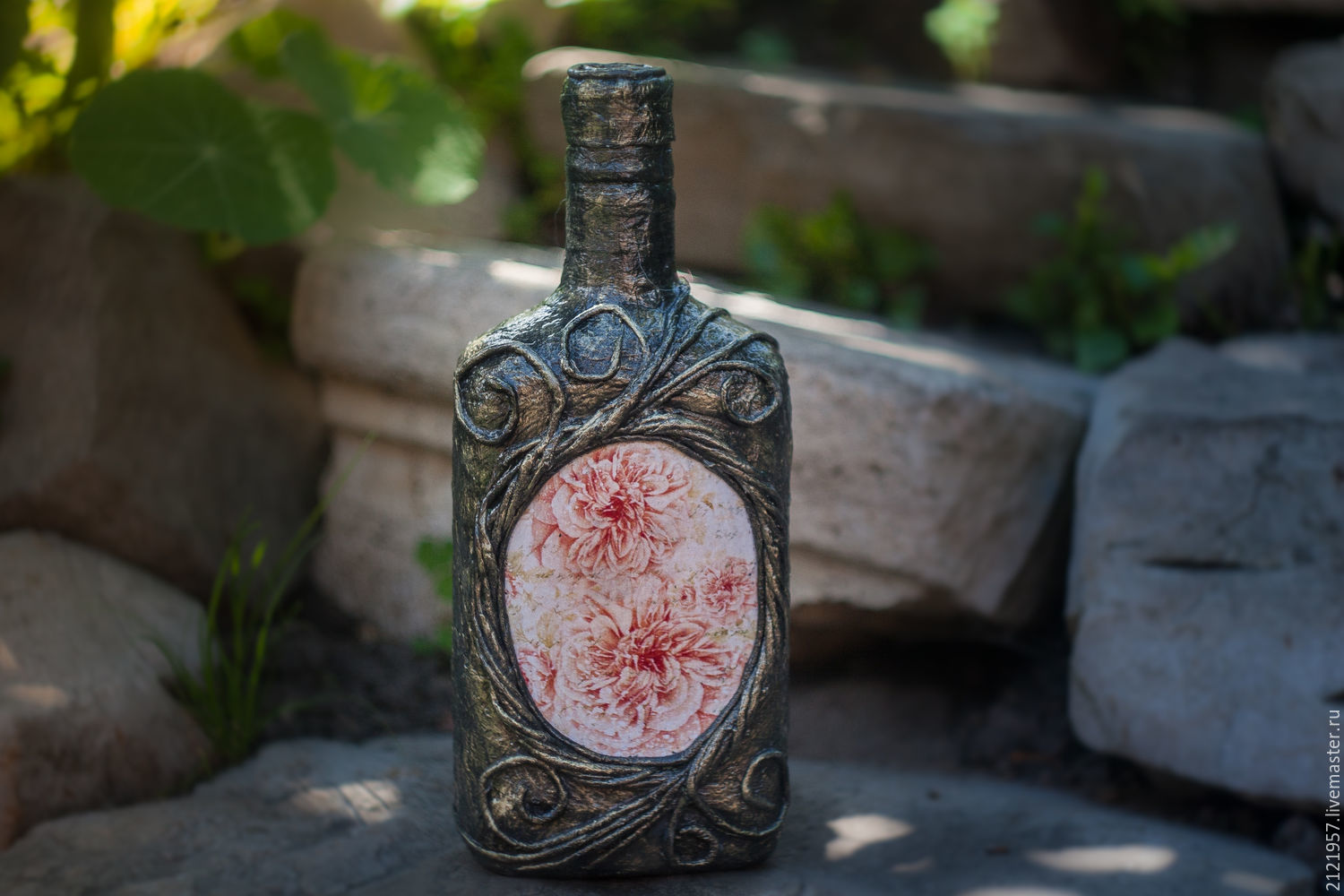 idee per bottiglie decoupage
