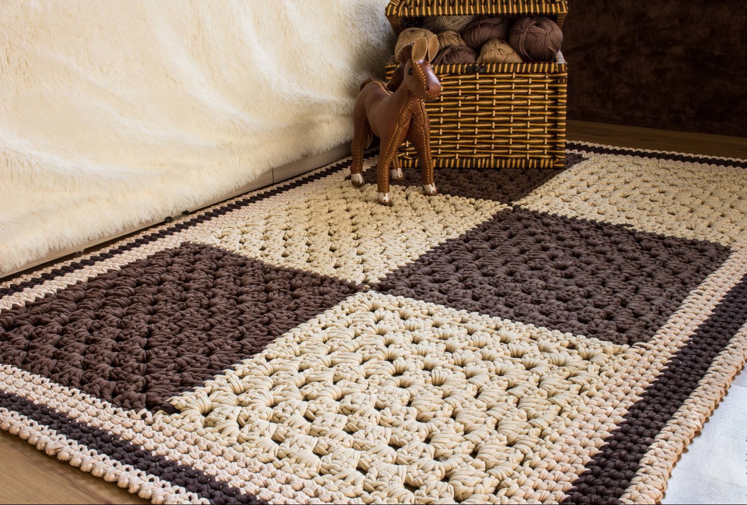 tappeto granny square in cordoncino di poliestere