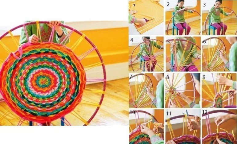 tappeti realizzati con oggetti vecchi su una foto a cerchio