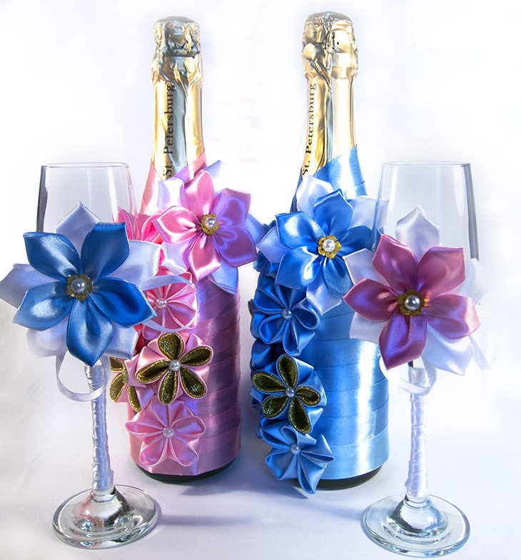 decorazione di bottiglie di champagne per decorazioni nuziali
