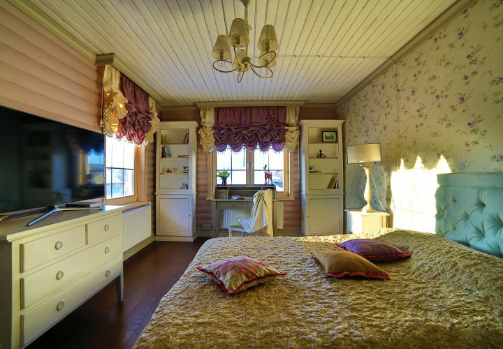 tende in una casa di legno foto tessili