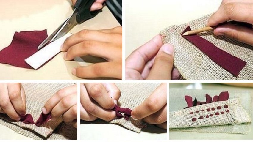 tappeto di magliette su tela di iuta