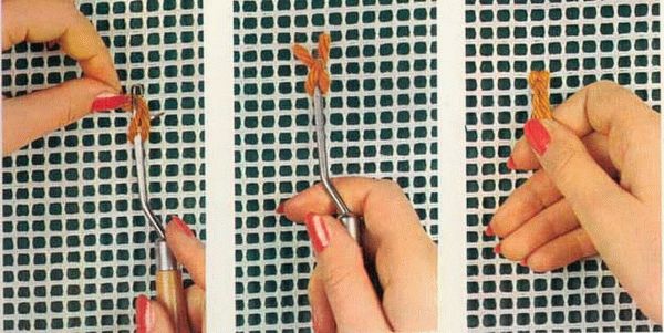 tecnica di ricamo a tappeto annodato