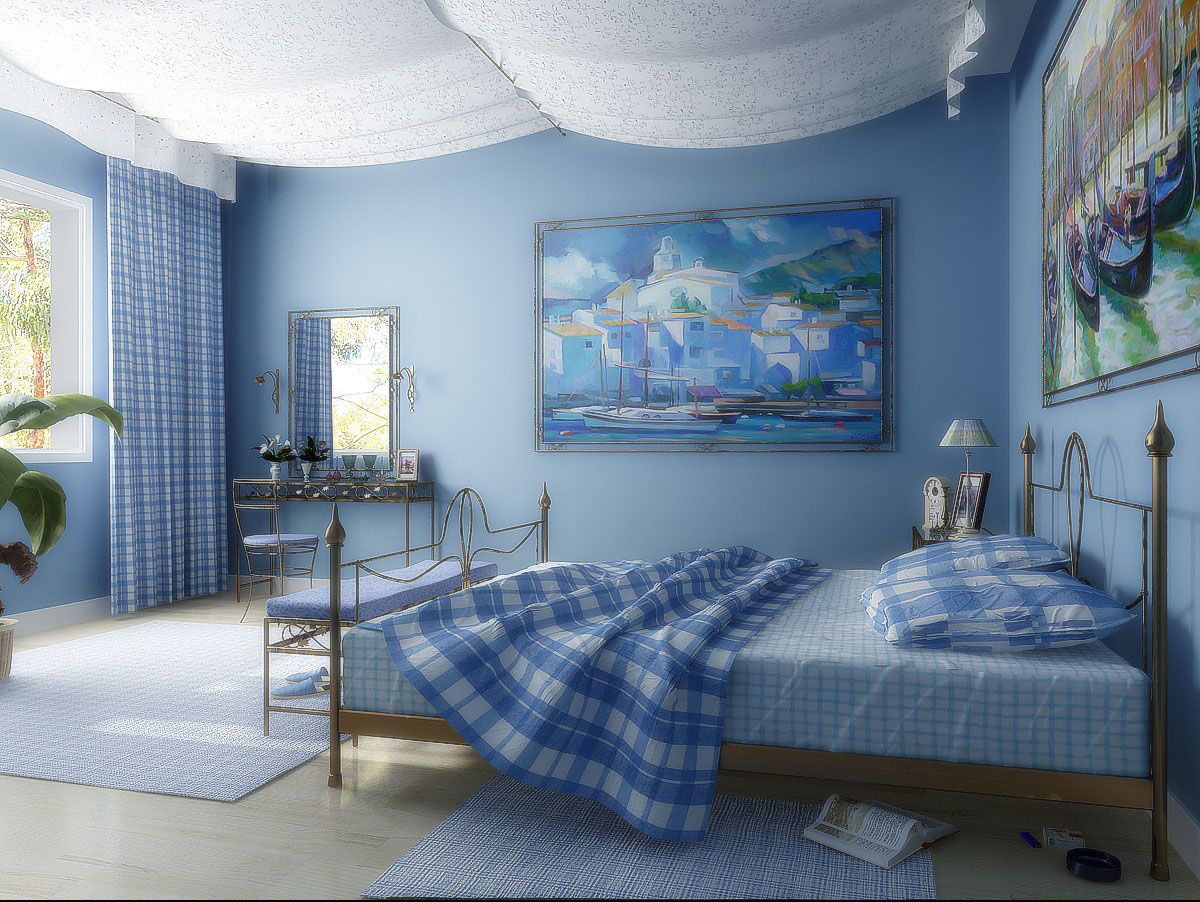 set di tende e copriletti per la progettazione della camera da letto