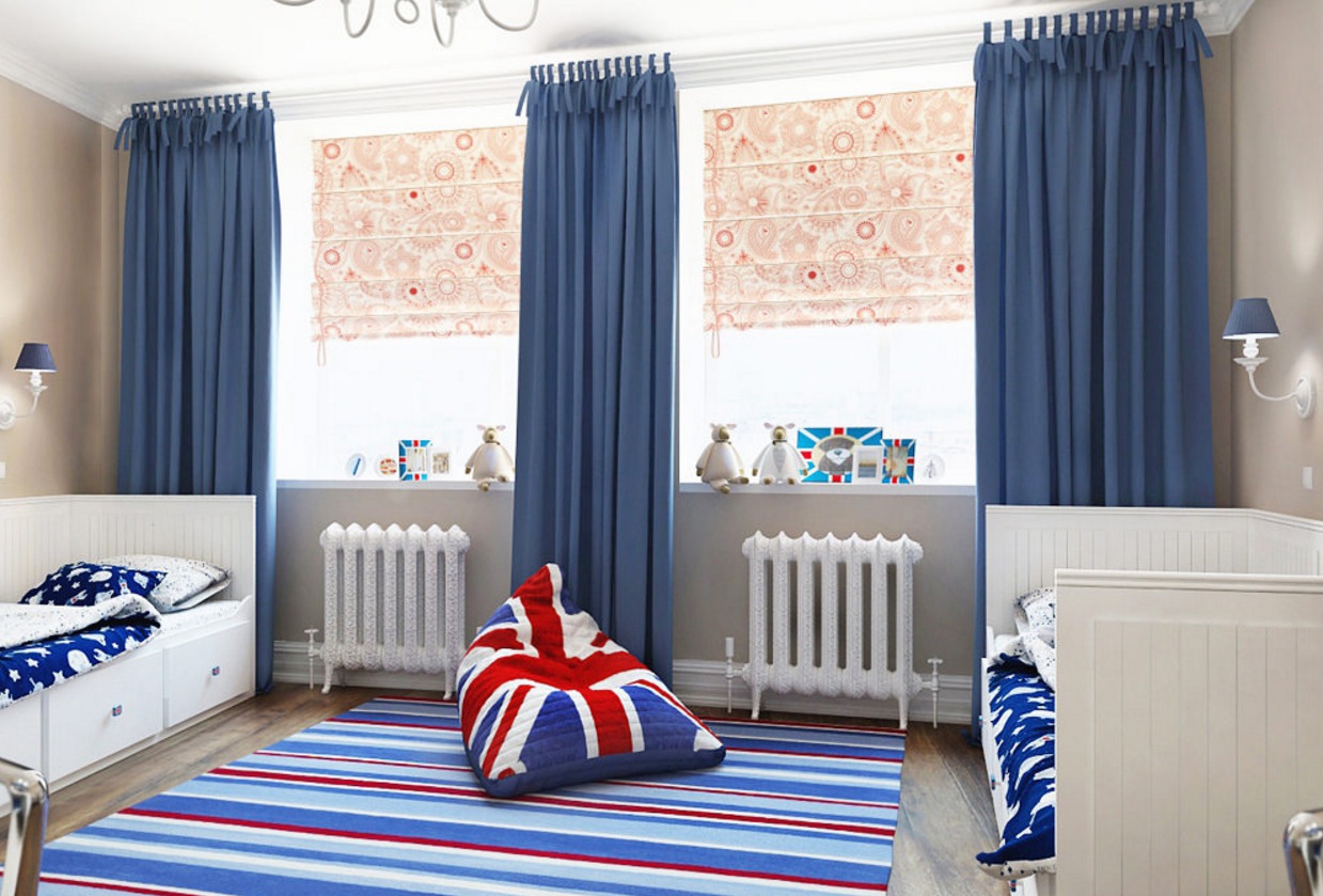 tende blu per la cameretta dei bambini