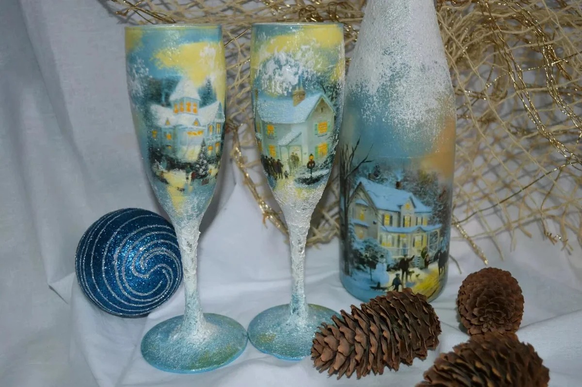 bicchieri decoupage per capodanno