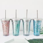 tazze riutilizzabili con coperchio e cannuccia decorativa
