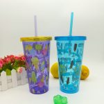 tazze riutilizzabili con coperchio e cannuccia con foto decorativa