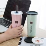 tazze riutilizzabili con coperchio e cannuccia con foto decorativa