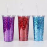 tazze riutilizzabili luminose con coperchio e cannuccia