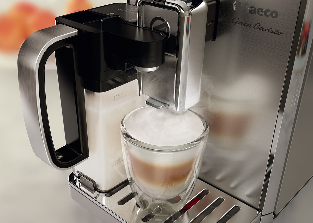 macchina da caffè con foto di cappuccinatore